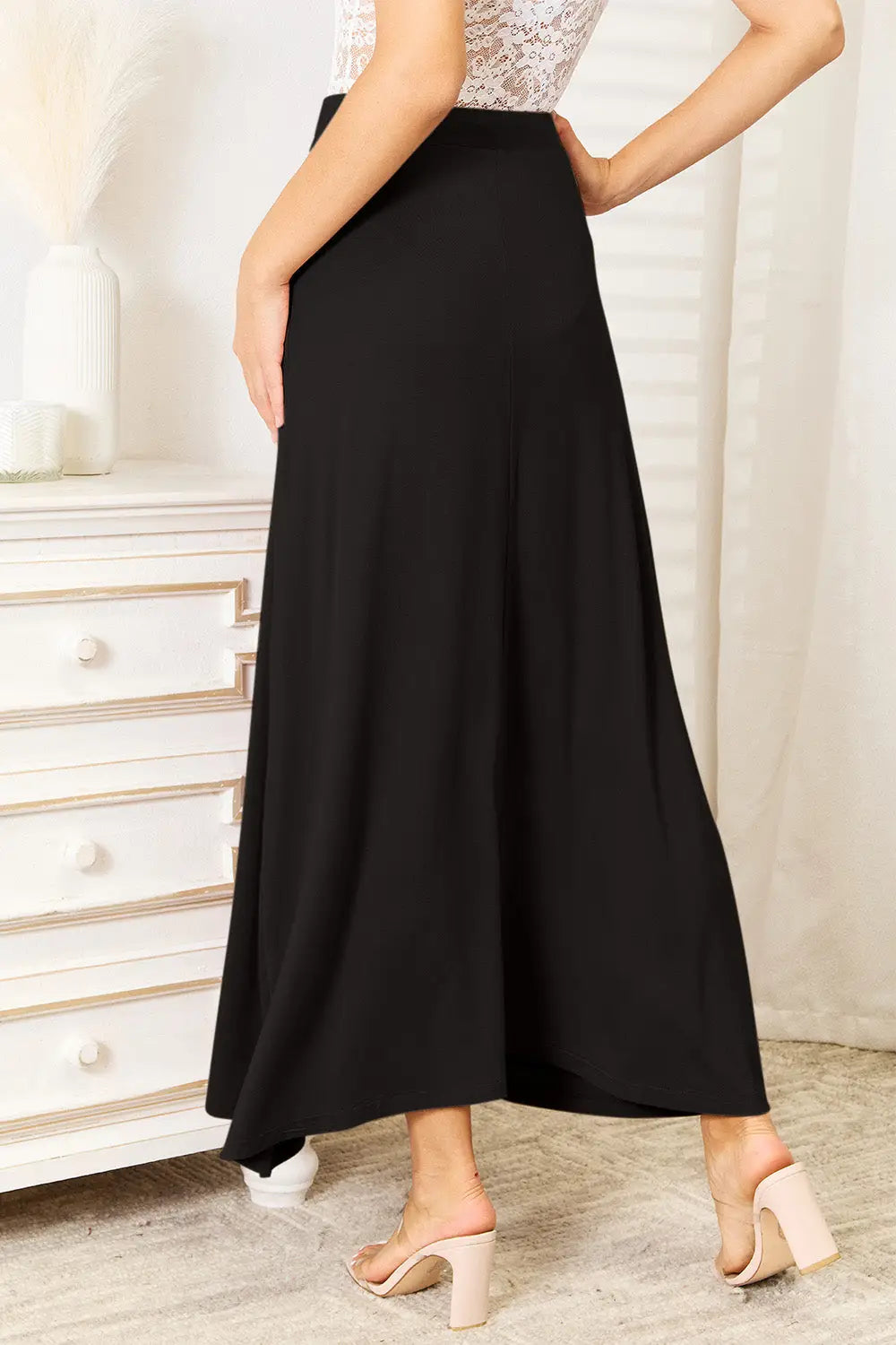 Double Take Full Size Soft Rayon Drawstring Waist Maxi Skirt - Eclectage