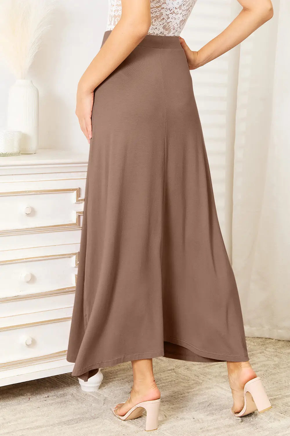Double Take Full Size Soft Rayon Drawstring Waist Maxi Skirt - Eclectage