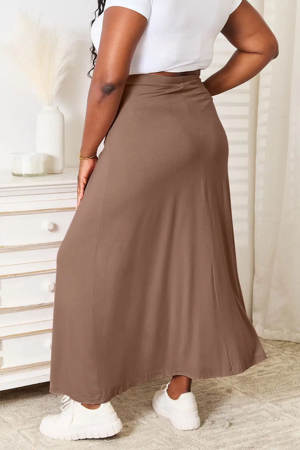 Double Take Full Size Soft Rayon Drawstring Waist Maxi Skirt - Eclectage