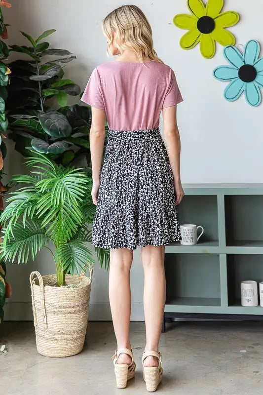Solid And Animal Print Mauve Mini Dress - Mini Dresses