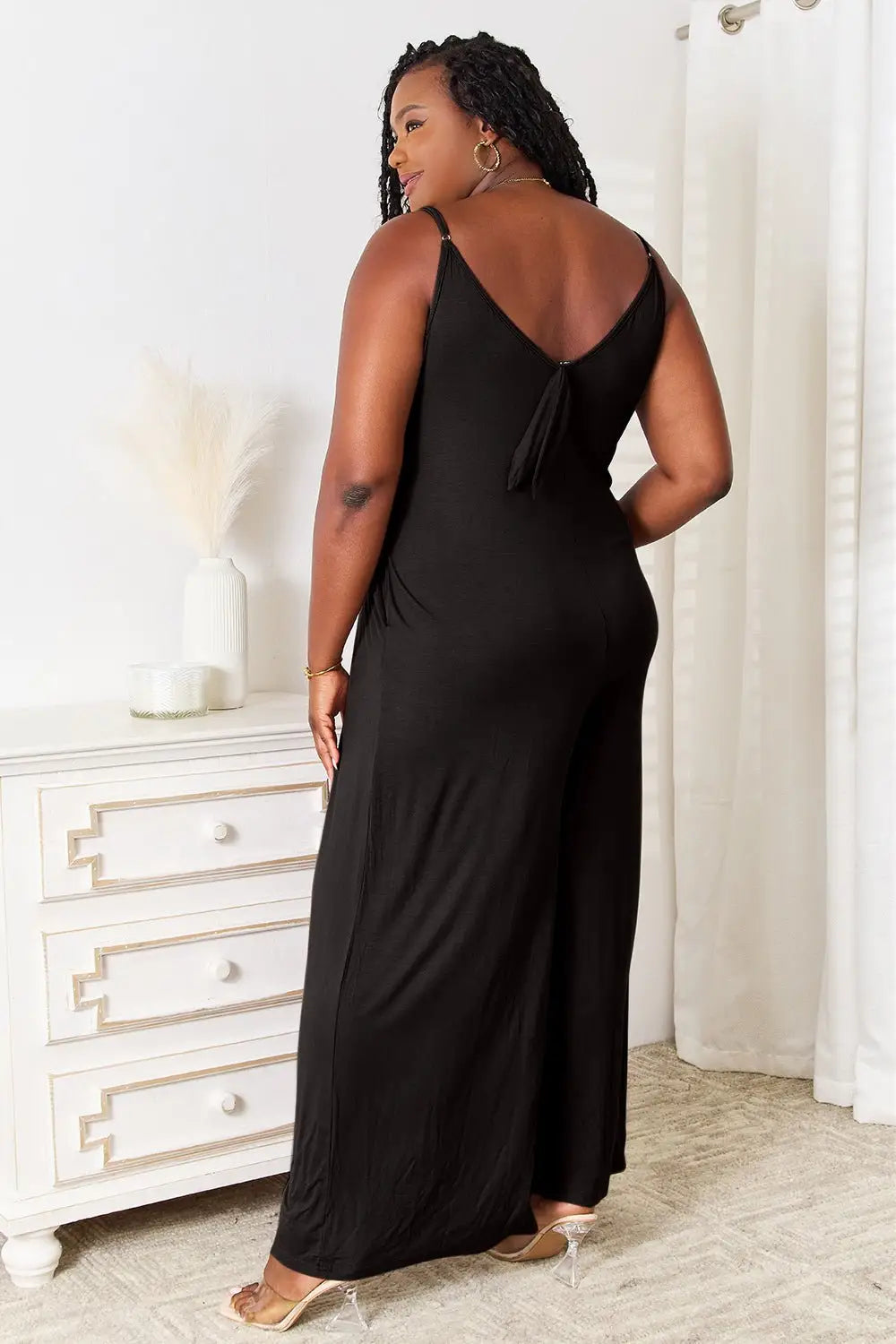 Spaghetti Strap Tied Wide Leg Jumpsuit - Jumpsuits