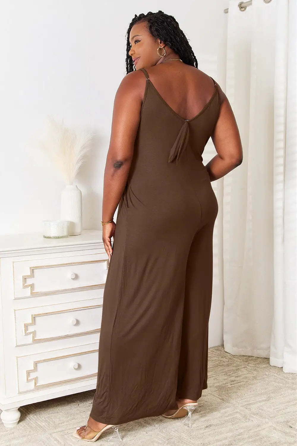 Spaghetti Strap Tied Wide Leg Jumpsuit - Jumpsuits