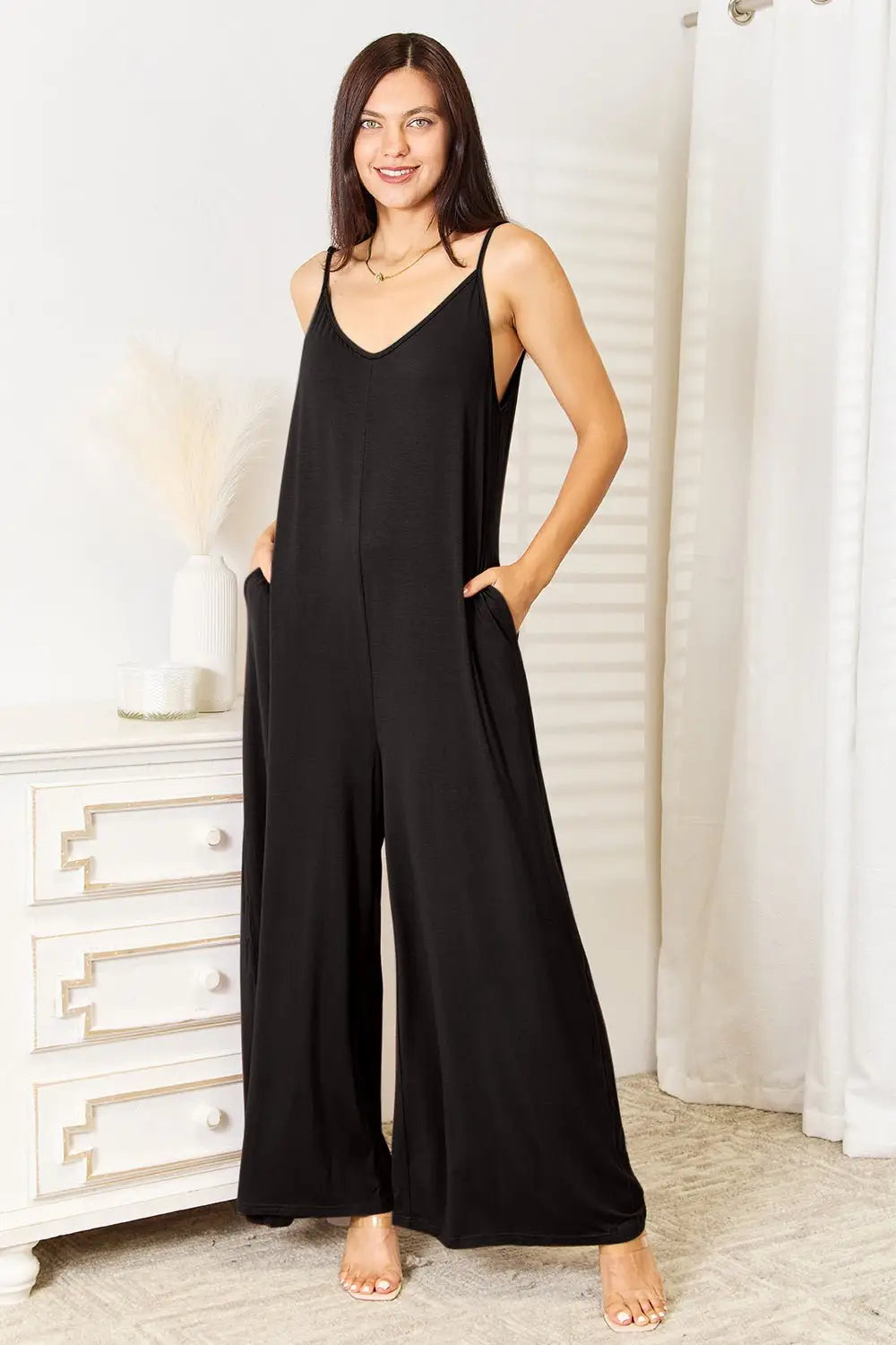 Spaghetti Strap Tied Wide Leg Jumpsuit - Jumpsuits