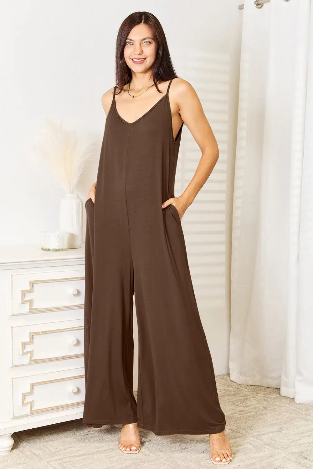 Spaghetti Strap Tied Wide Leg Jumpsuit - Jumpsuits