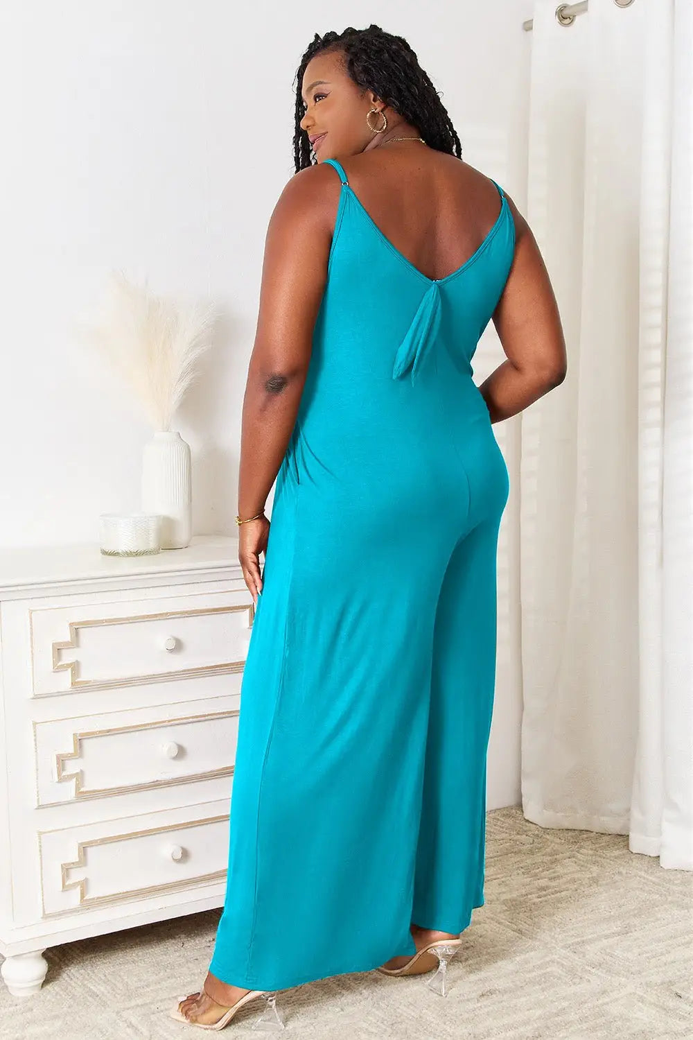 Spaghetti Strap Tied Wide Leg Jumpsuit - Jumpsuits