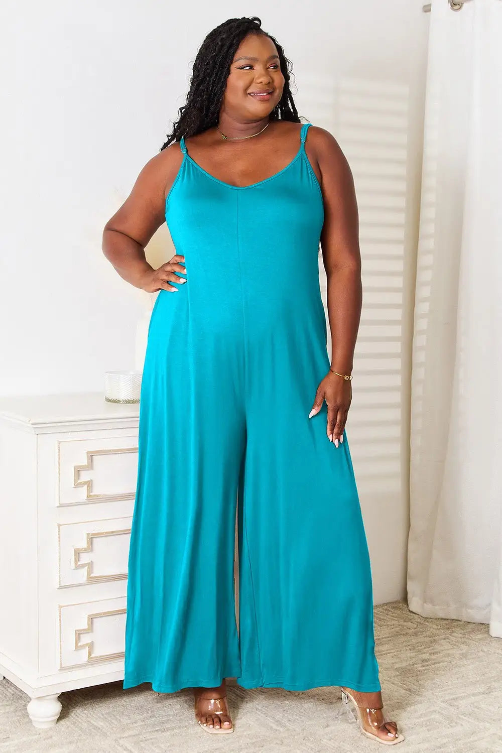 Spaghetti Strap Tied Wide Leg Jumpsuit - Jumpsuits