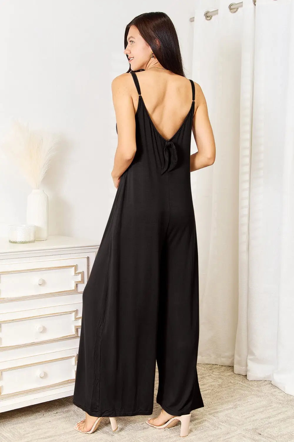 Spaghetti Strap Tied Wide Leg Jumpsuit - Jumpsuits