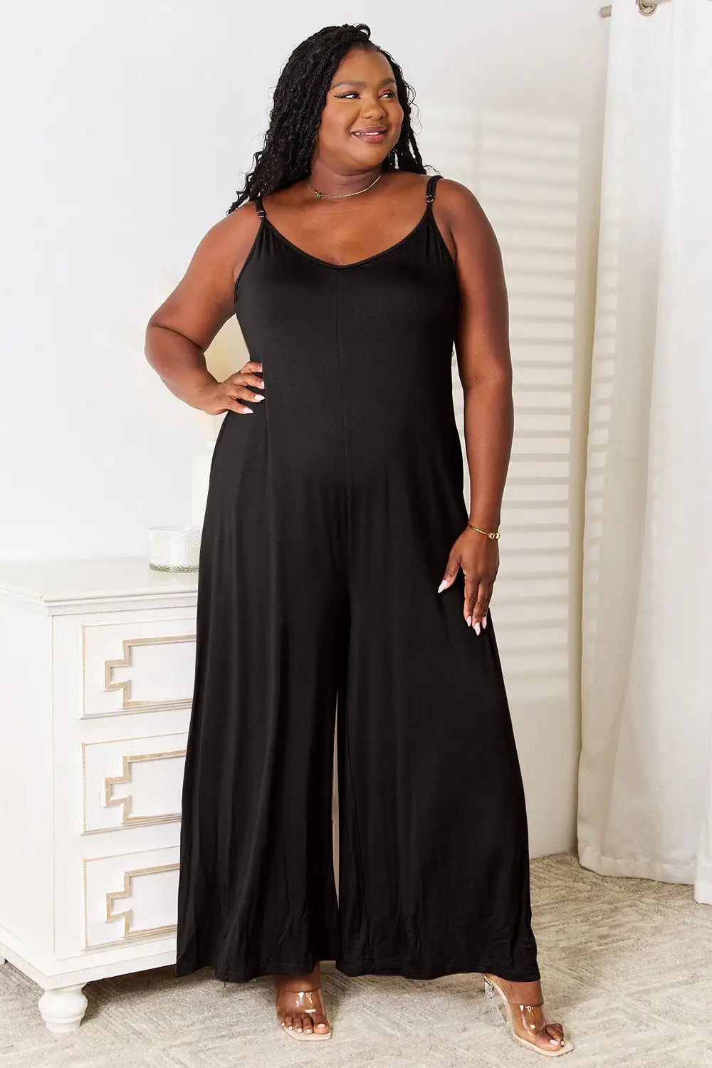Spaghetti Strap Tied Wide Leg Jumpsuit - Jumpsuits