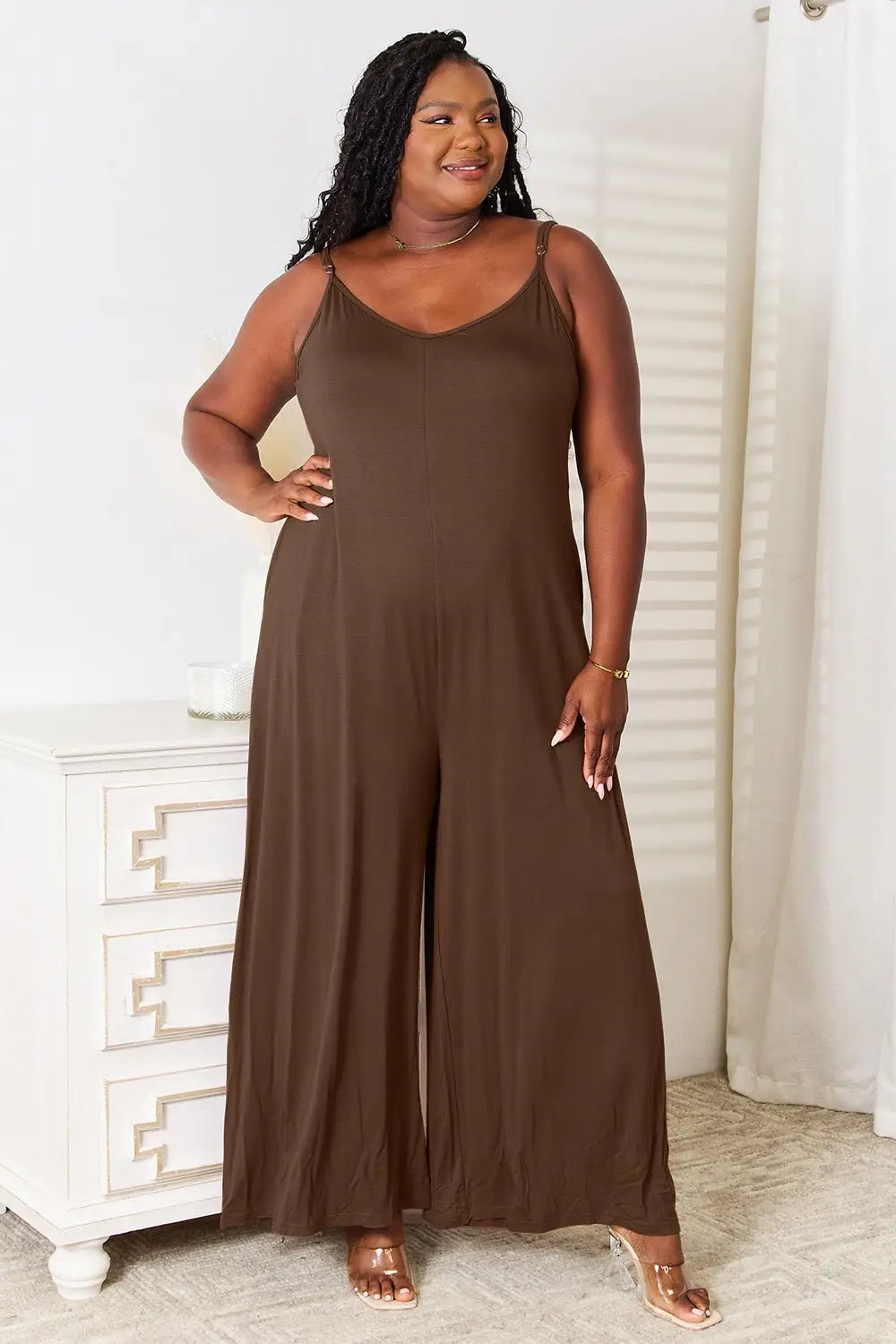 Spaghetti Strap Tied Wide Leg Jumpsuit - Jumpsuits