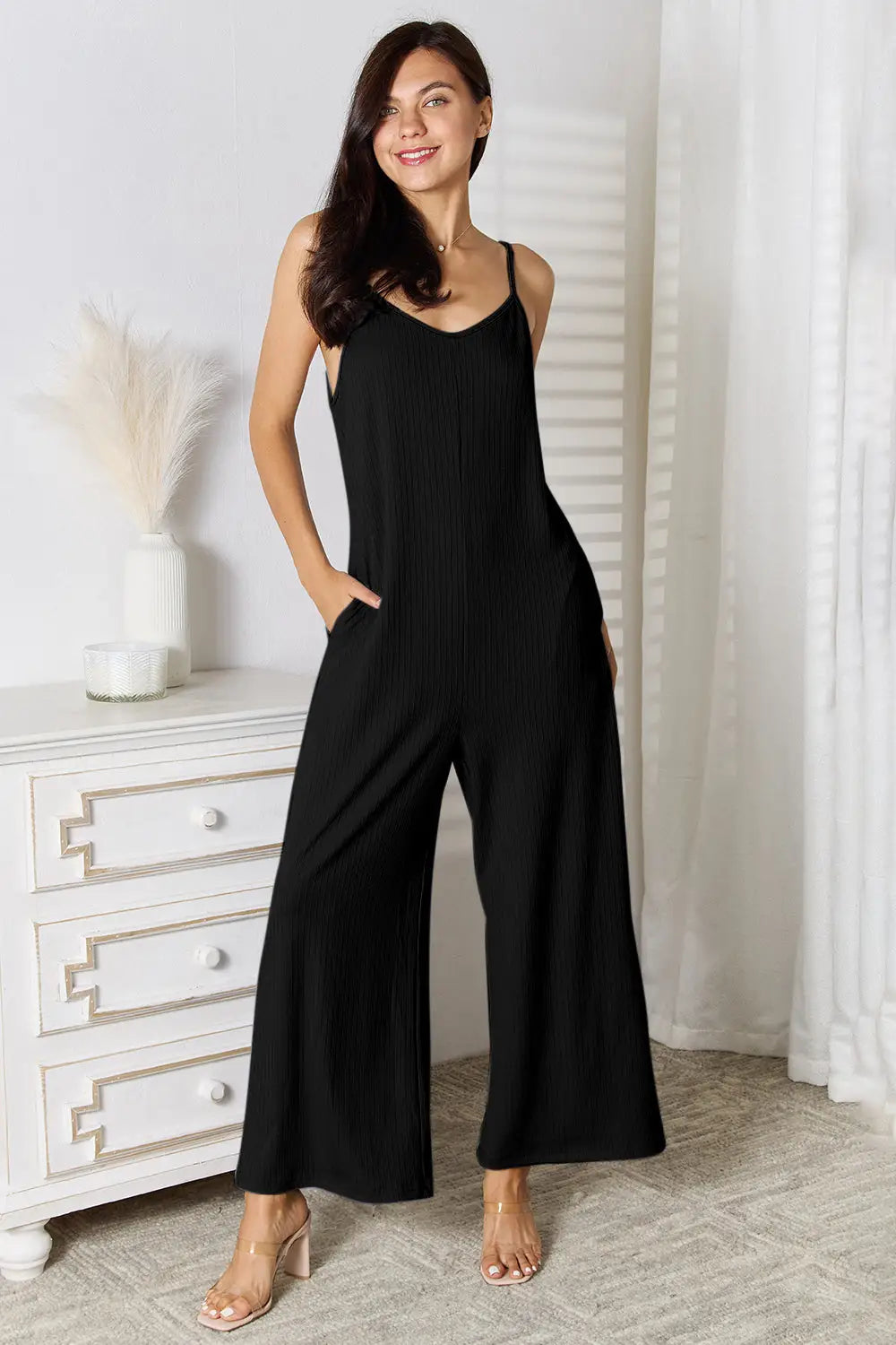 Spaghetti Strap V-Neck Jumpsuit - Eclectage
