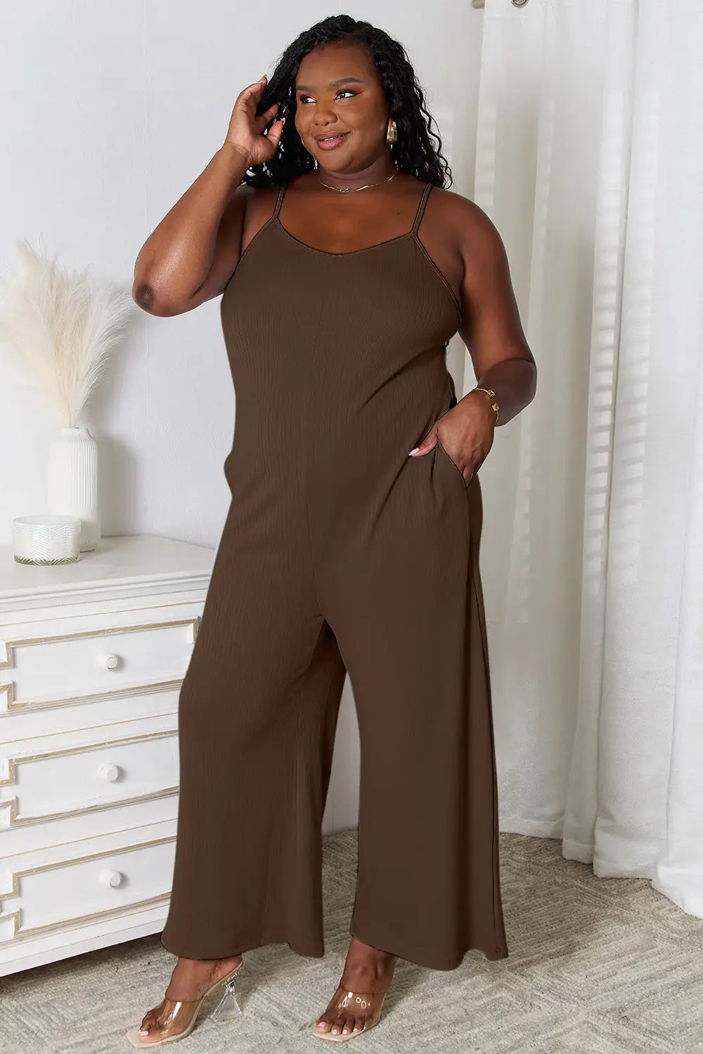 Spaghetti Strap V-Neck Jumpsuit - Eclectage