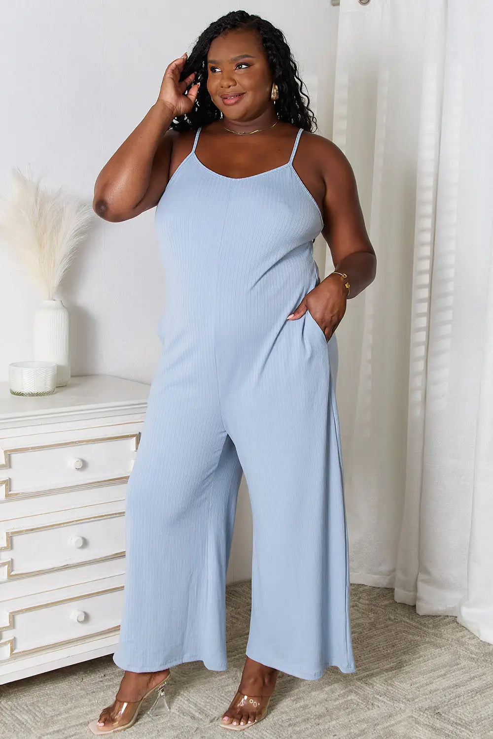 Spaghetti Strap V-Neck Jumpsuit - Eclectage