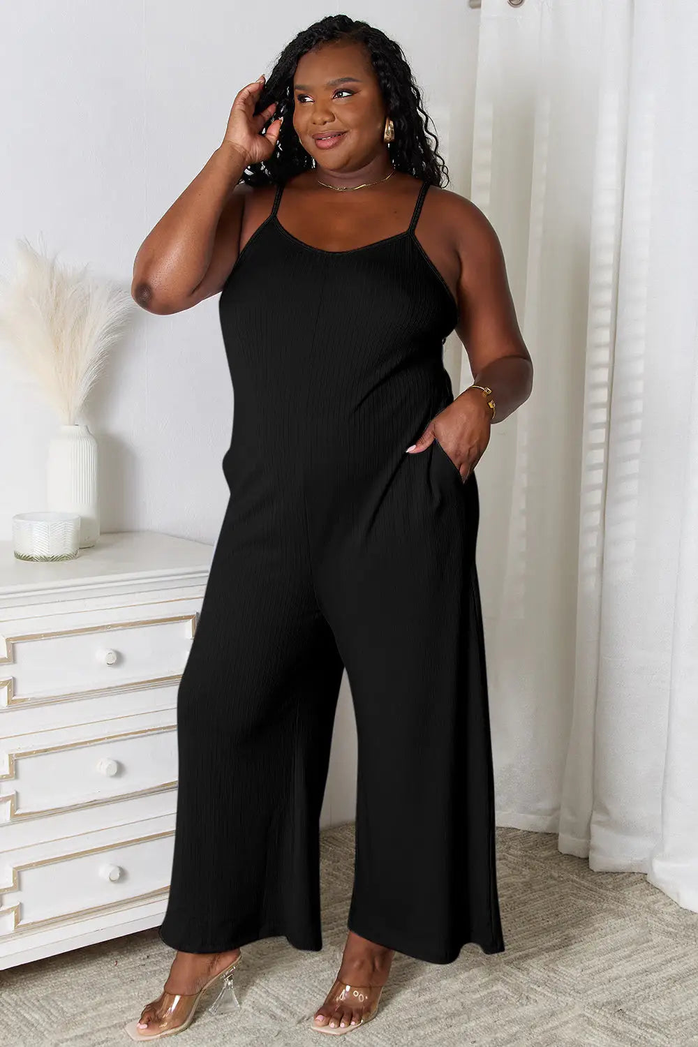 Spaghetti Strap V-Neck Jumpsuit - Eclectage