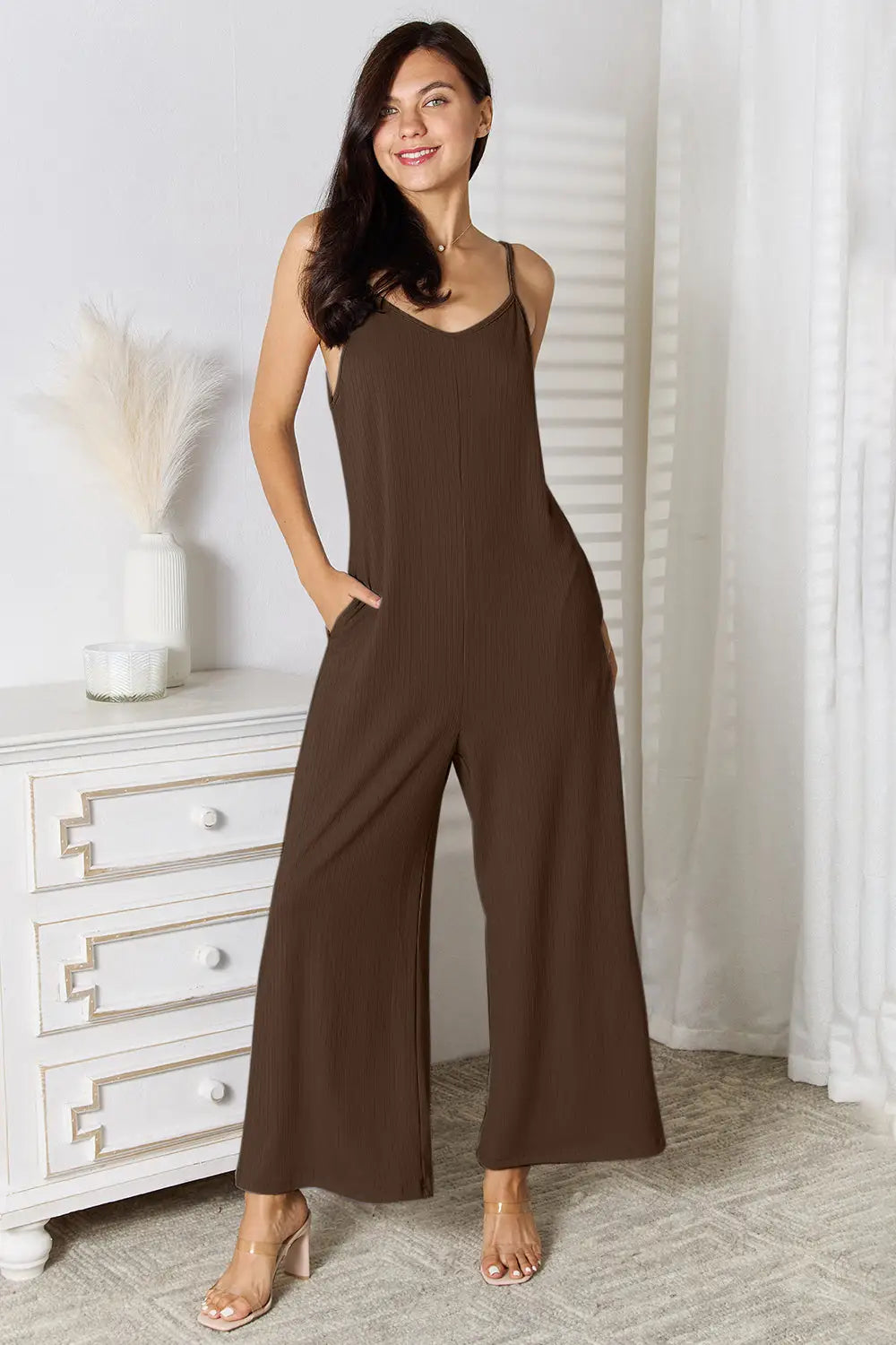 Spaghetti Strap V-Neck Jumpsuit - Eclectage