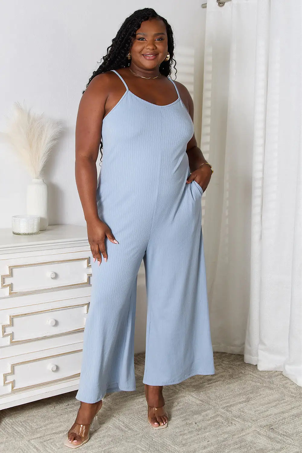 Spaghetti Strap V-Neck Jumpsuit - Eclectage