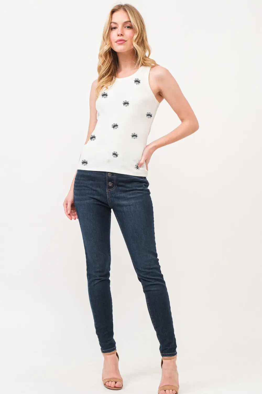 Spider Web Embroidered Ribbed Tank - Eclectage