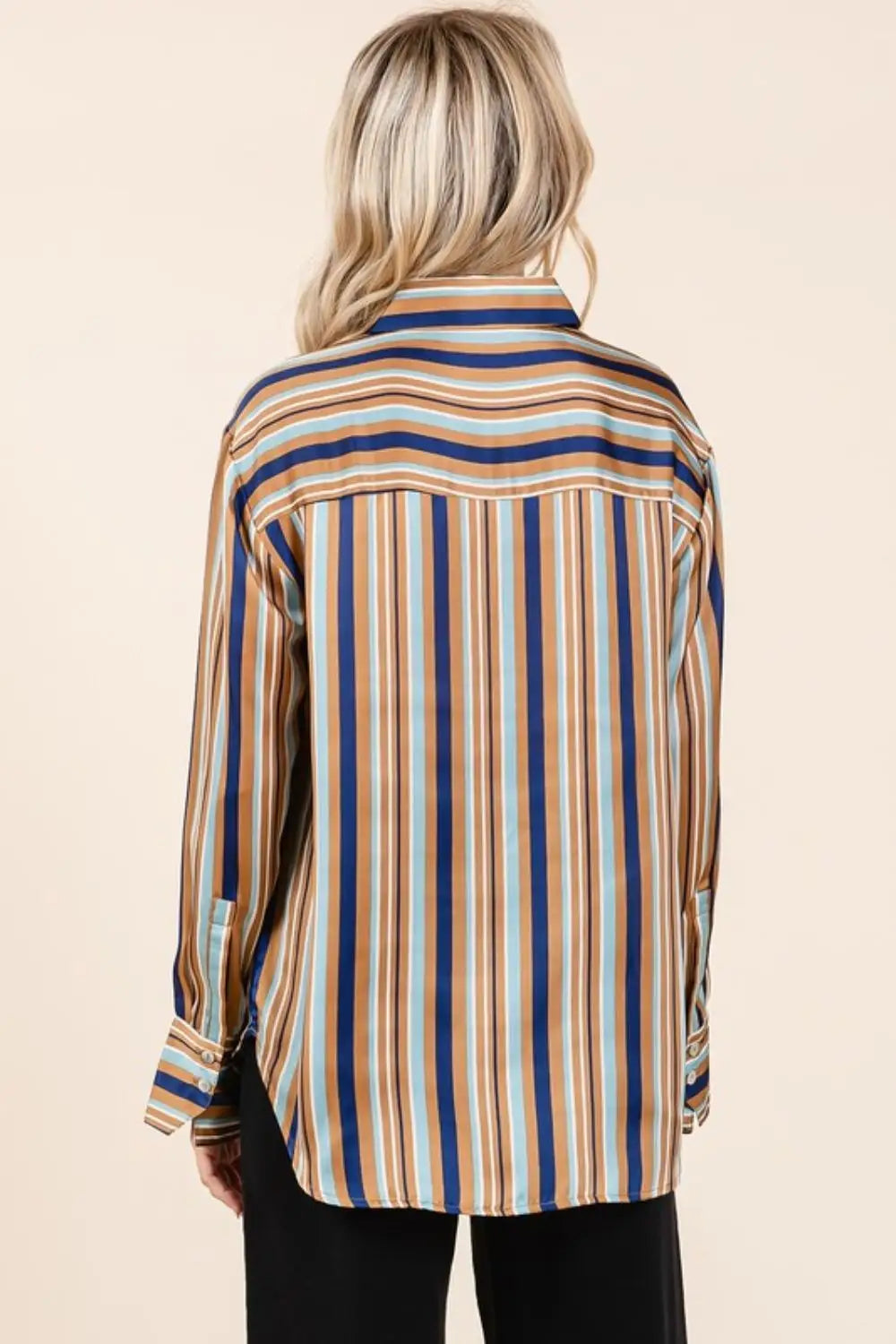 Striped Button Down Satin Shirt - Eclectage
