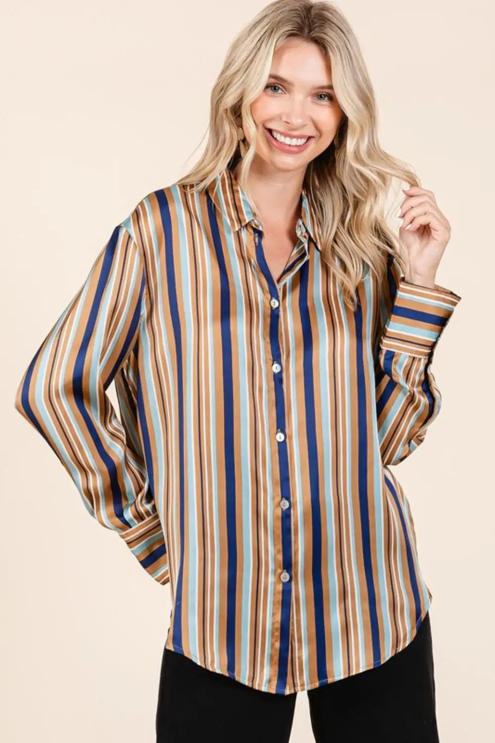 Striped Button Down Satin Shirt - Eclectage