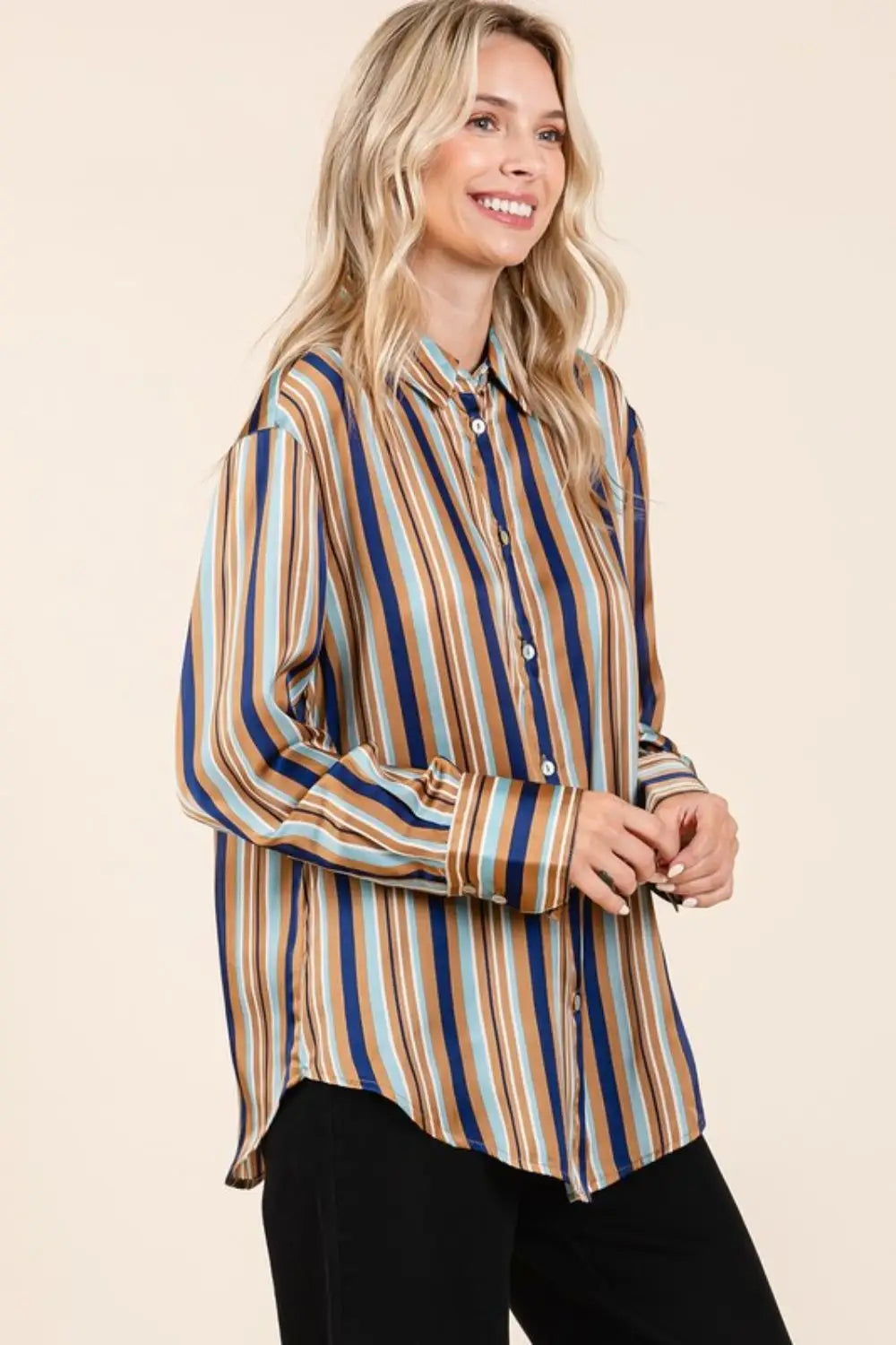 Striped Button Down Satin Shirt - Eclectage
