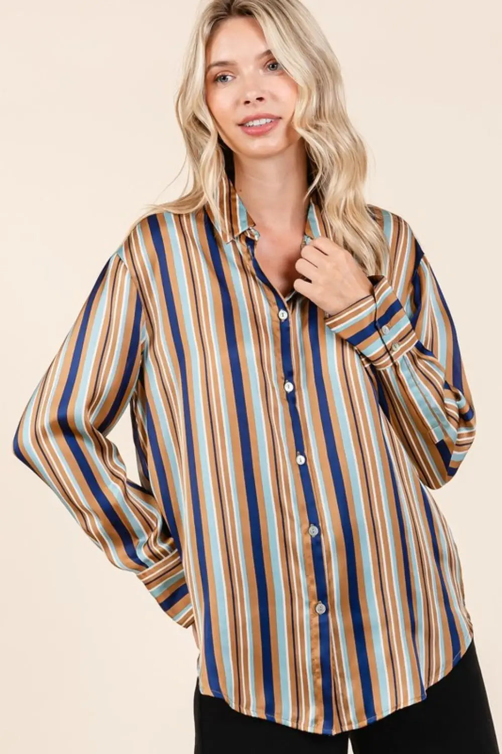 Striped Button Down Satin Shirt - Eclectage