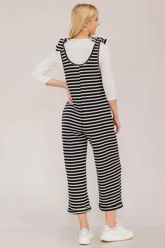 Striped Scoop Neck Overalls - Eclectage