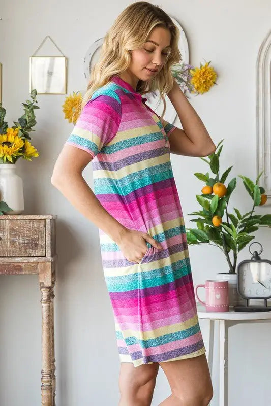 Striped Short Sleeve Mini Tee Dress - Mini Dresses