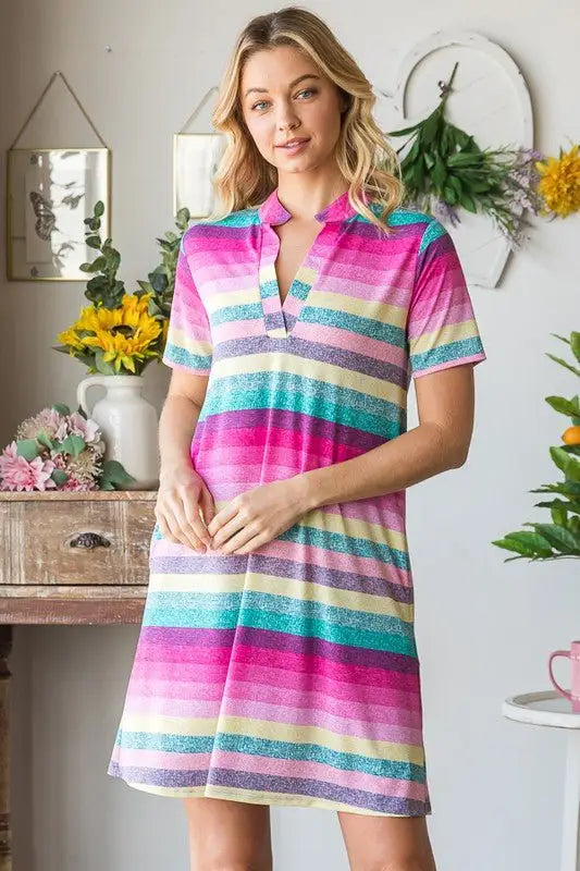 Striped Short Sleeve Mini Tee Dress - Mini Dresses