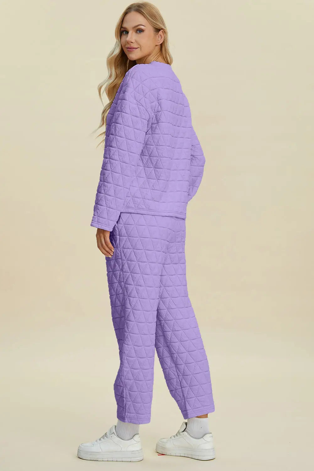 Texture Round Neck Long Sleeve Top and Pants Set - Eclectage