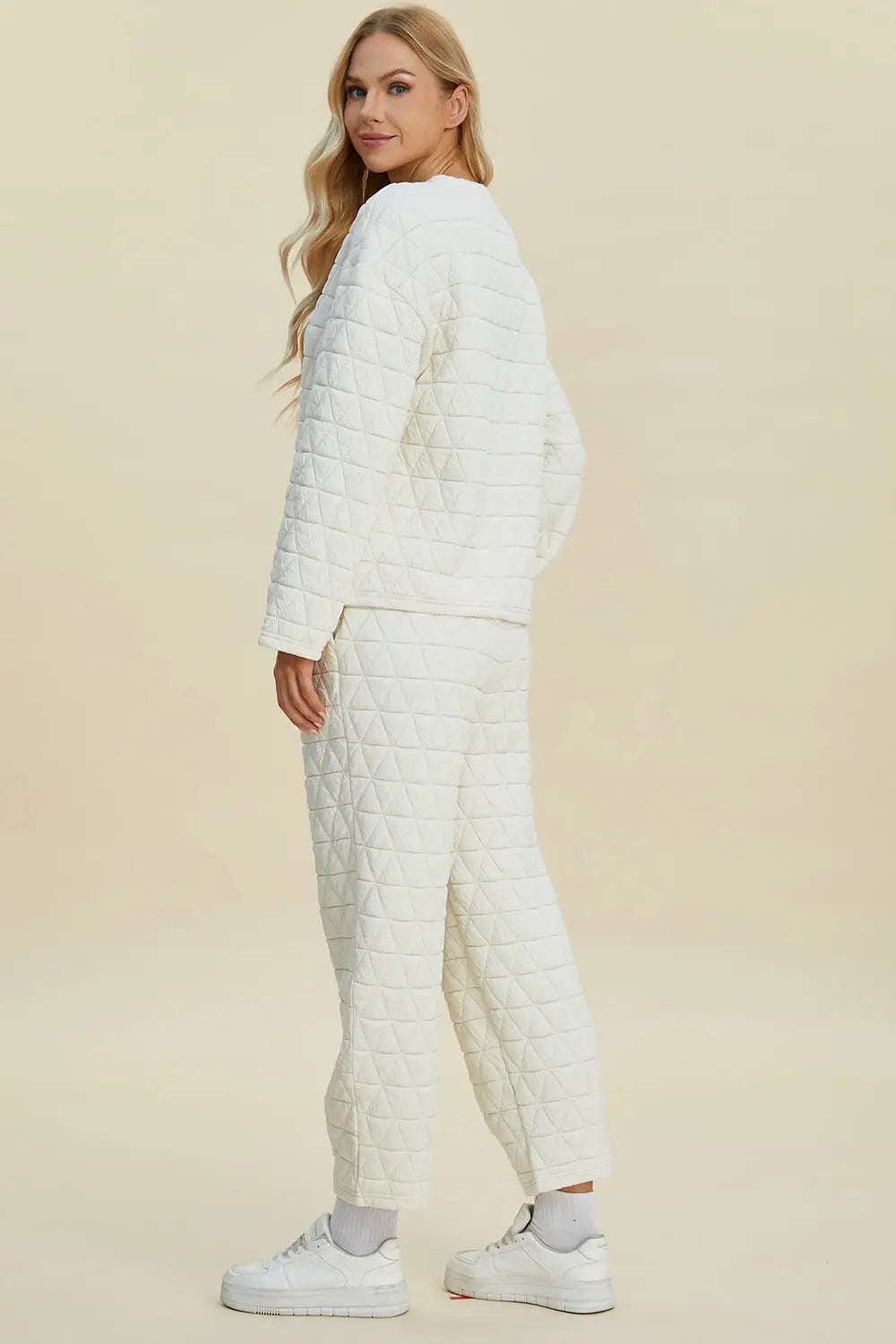 Texture Round Neck Long Sleeve Top and Pants Set - Eclectage