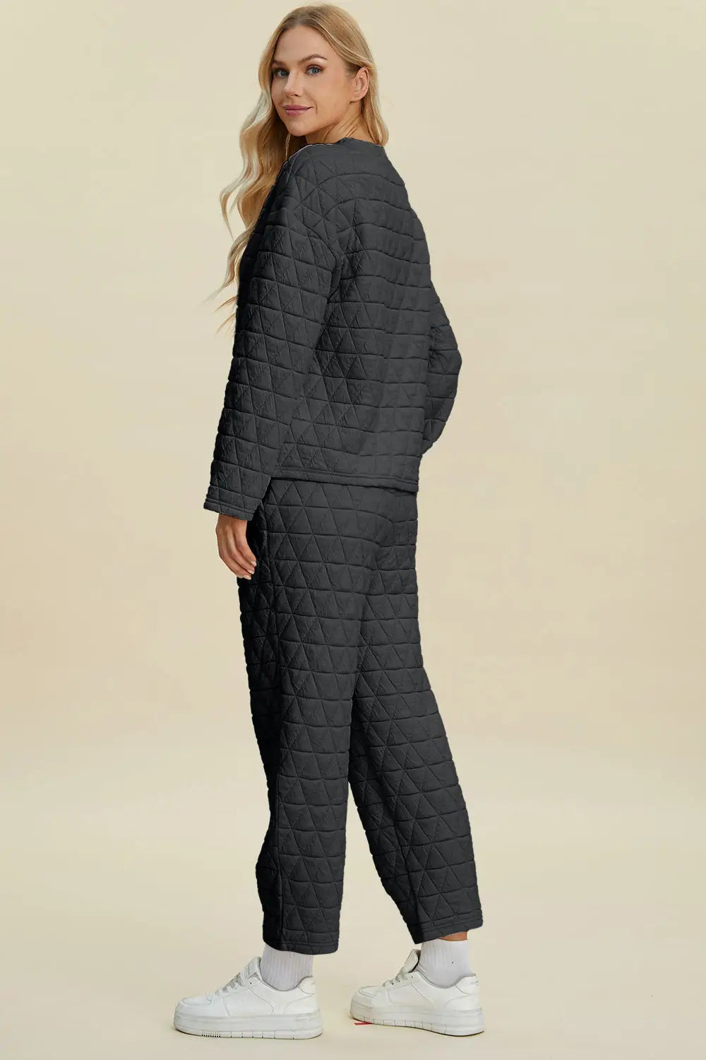 Texture Round Neck Long Sleeve Top and Pants Set - Eclectage
