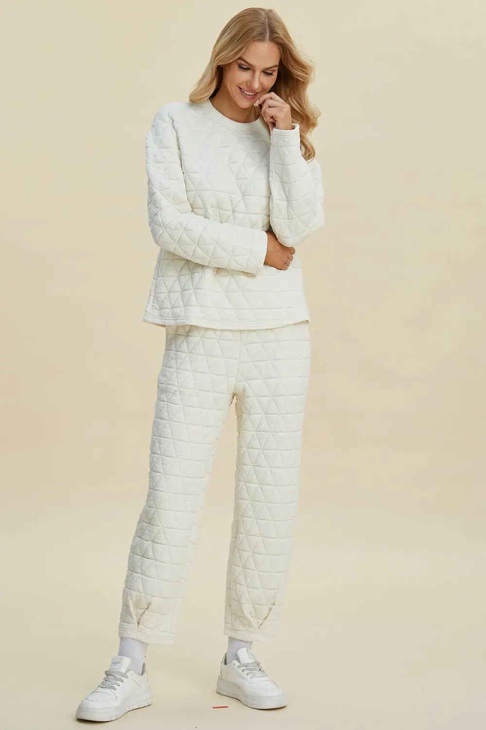 Texture Round Neck Long Sleeve Top and Pants Set - Eclectage