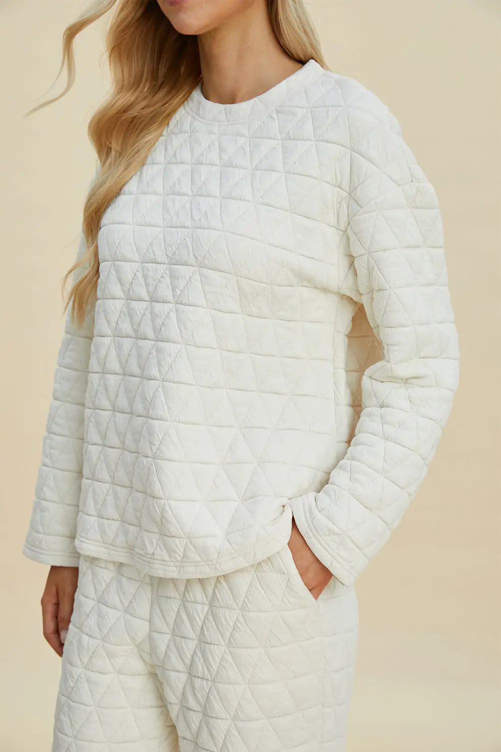 Texture Round Neck Long Sleeve Top and Pants Set - Eclectage