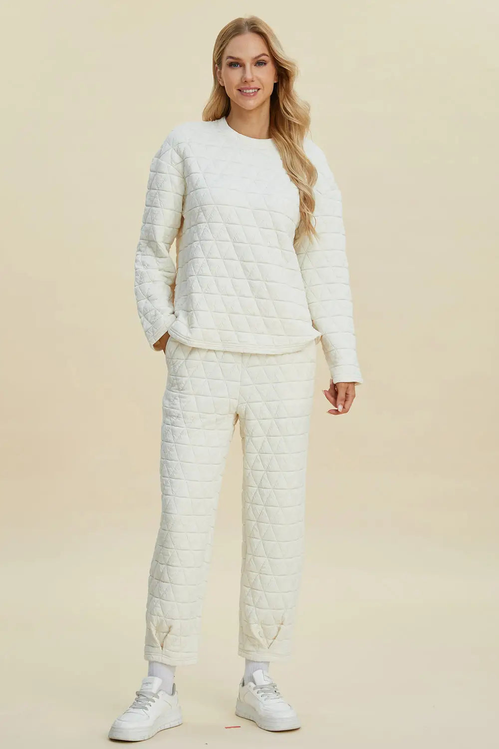 Texture Round Neck Long Sleeve Top and Pants Set - Eclectage