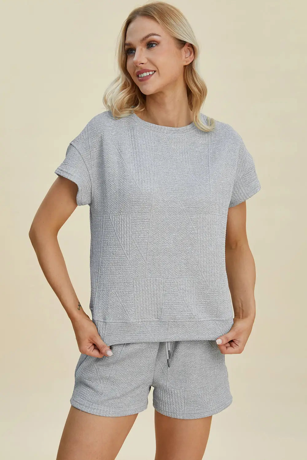 Texture Short Sleeve Top and Shorts Set - Eclectage
