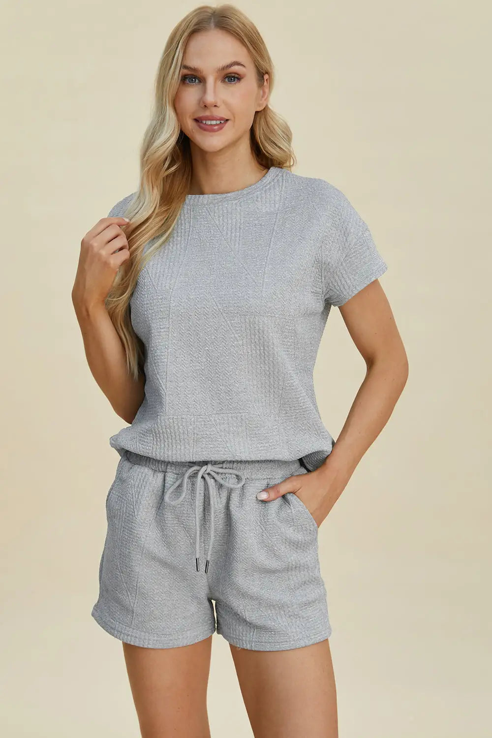 Texture Short Sleeve Top and Shorts Set - Eclectage