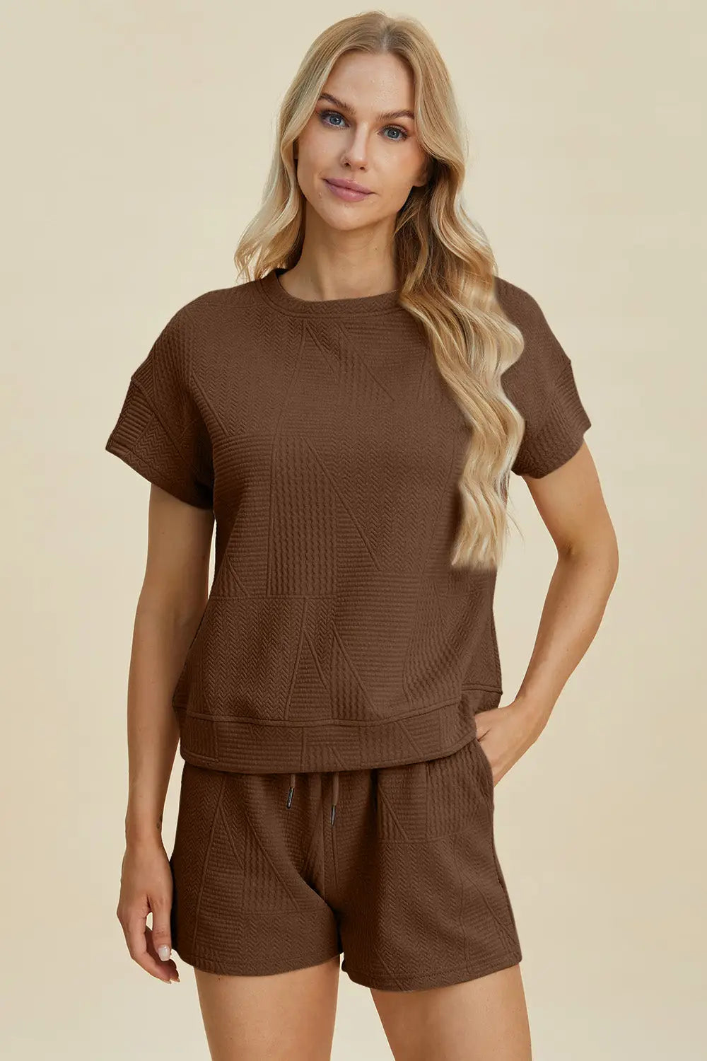 Texture Short Sleeve Top and Shorts Set - Eclectage