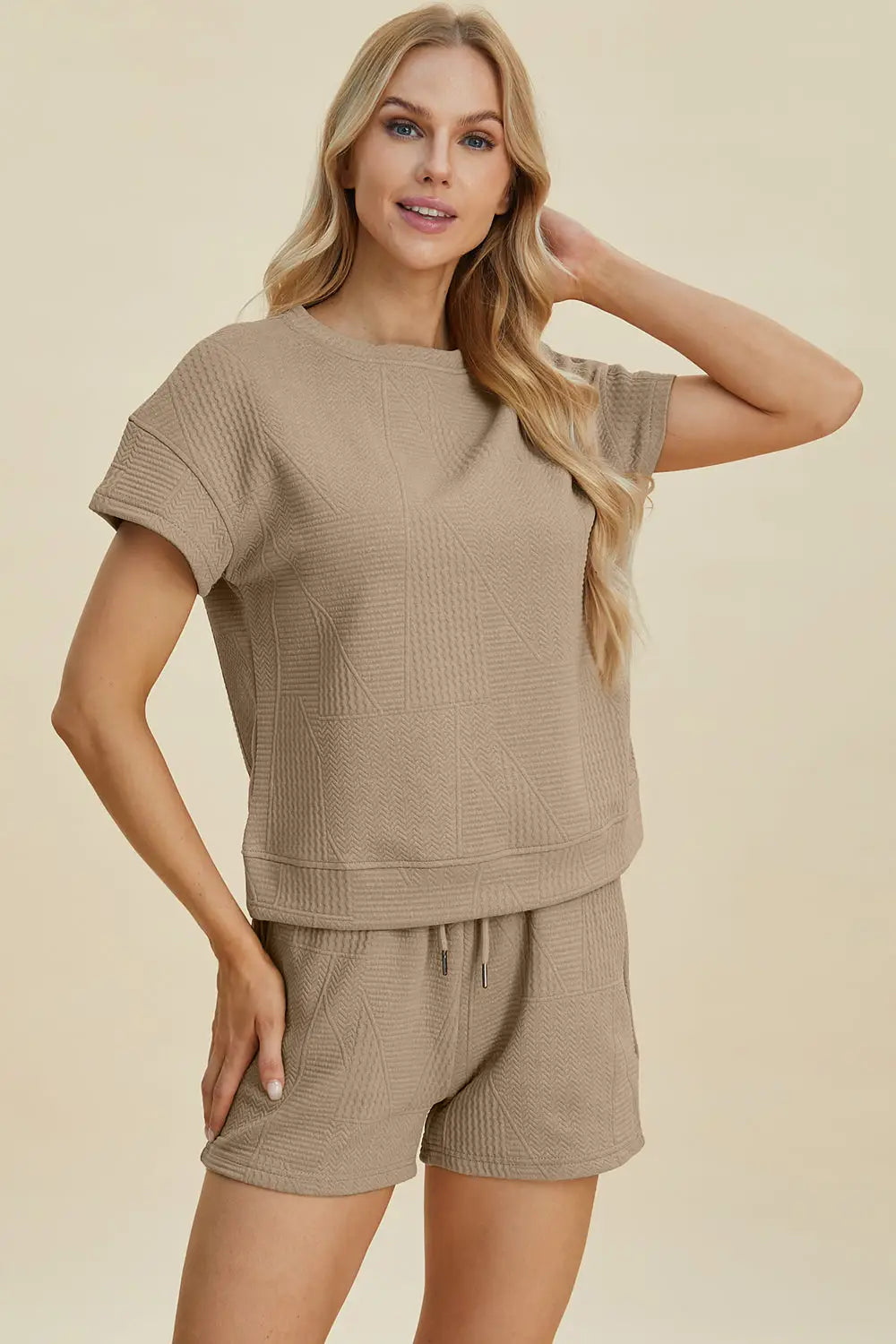 Texture Short Sleeve Top and Shorts Set - Eclectage