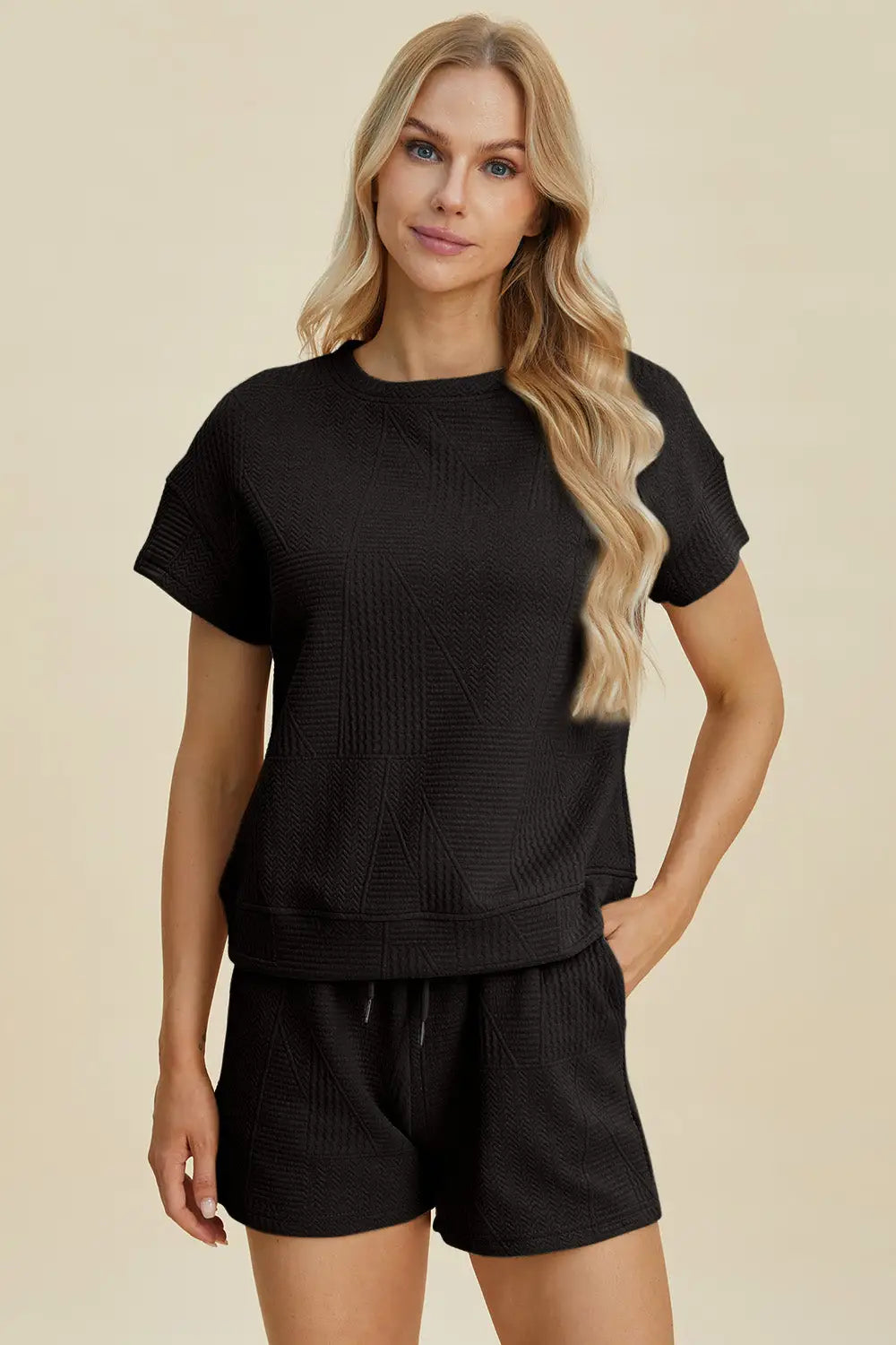 Texture Short Sleeve Top and Shorts Set - Eclectage