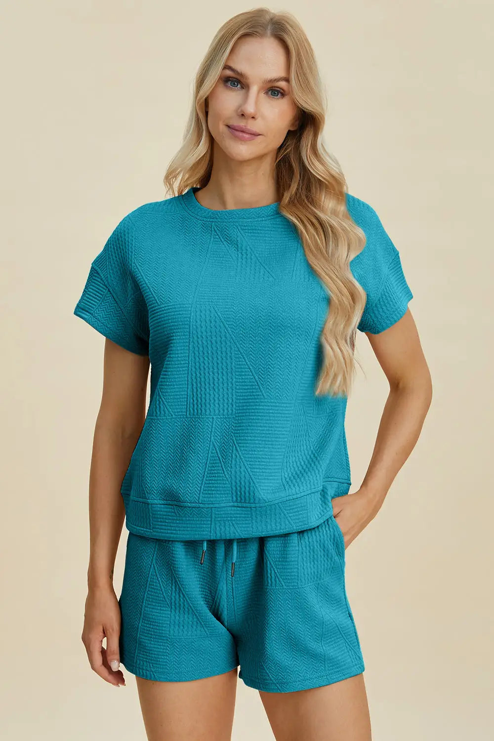 Texture Short Sleeve Top and Shorts Set - Eclectage