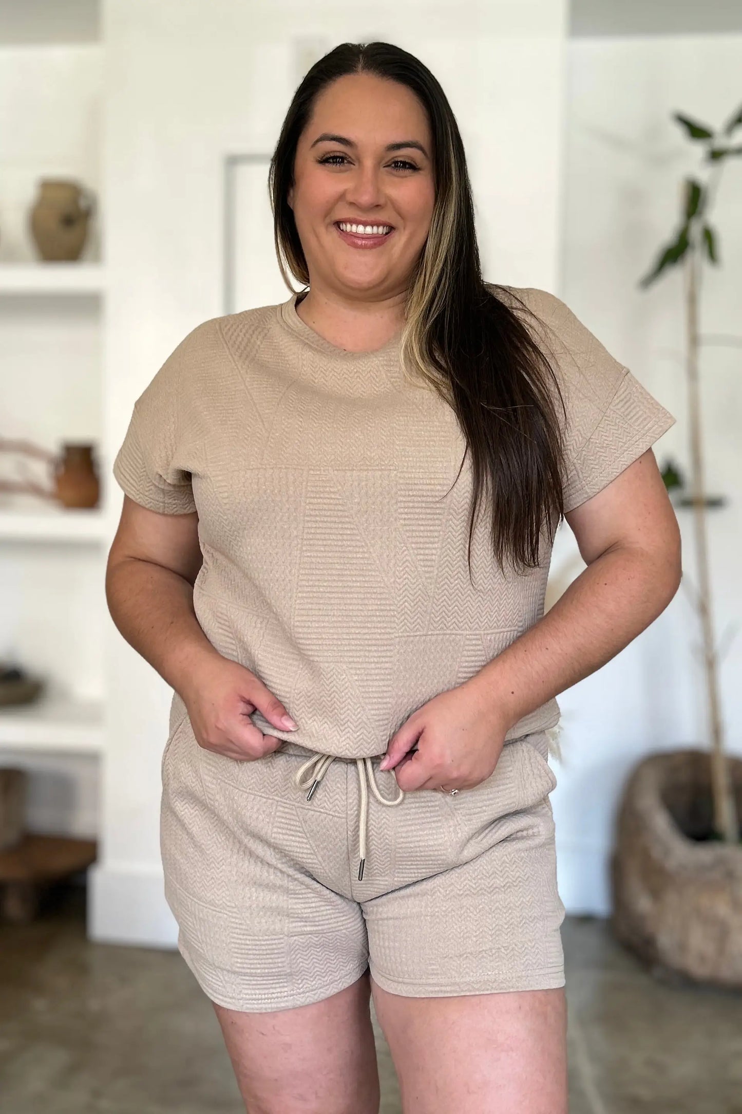 Texture Short Sleeve Top and Shorts Set - Eclectage