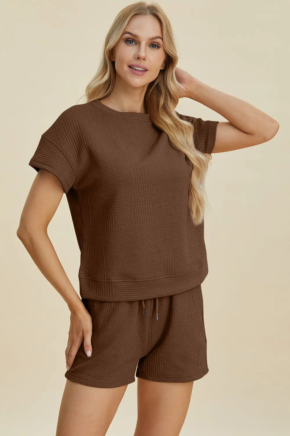 Texture Short Sleeve Top and Shorts Set - Eclectage