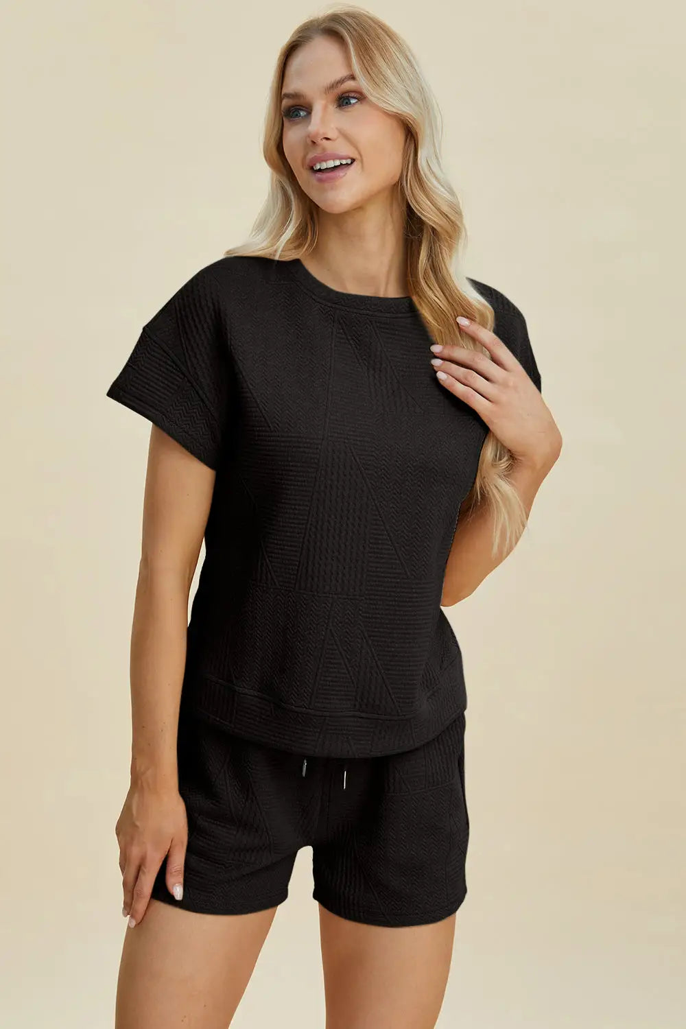 Texture Short Sleeve Top and Shorts Set - Eclectage