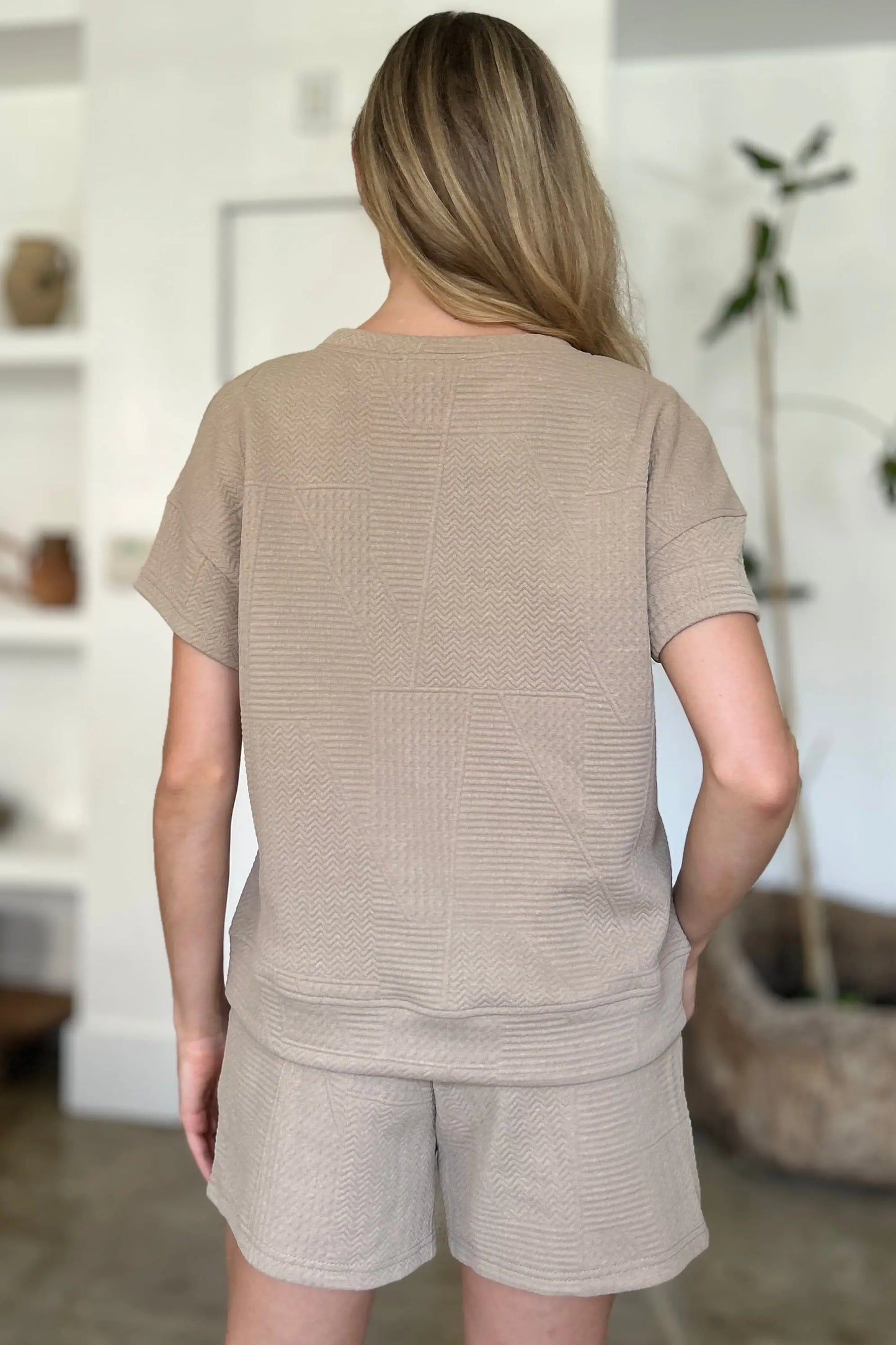 Texture Short Sleeve Top and Shorts Set - Eclectage