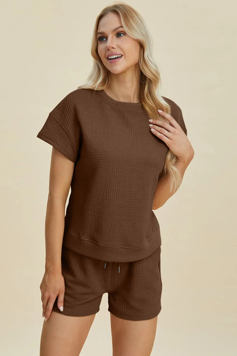 Texture Short Sleeve Top and Shorts Set - Eclectage