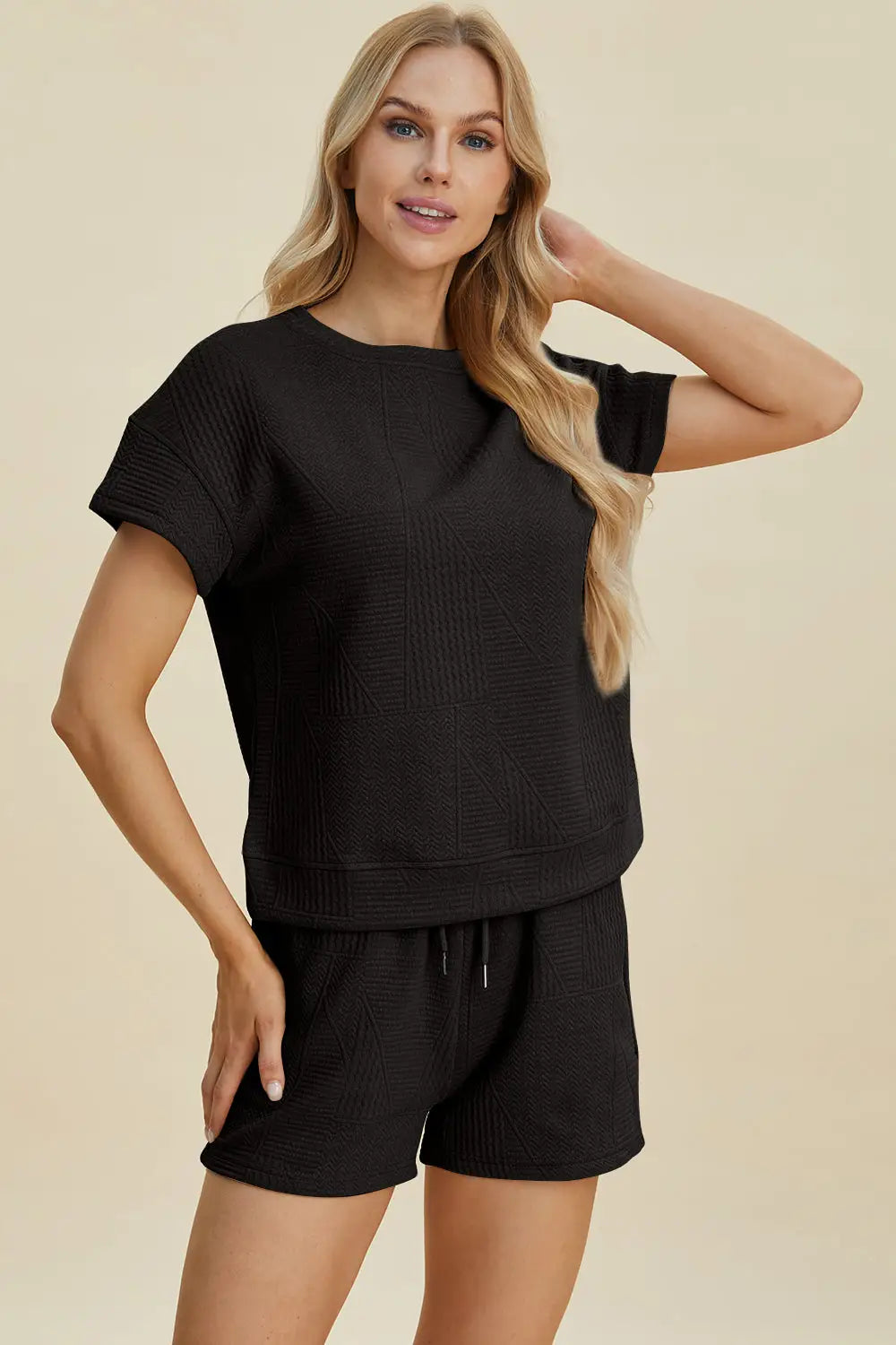 Texture Short Sleeve Top and Shorts Set - Eclectage