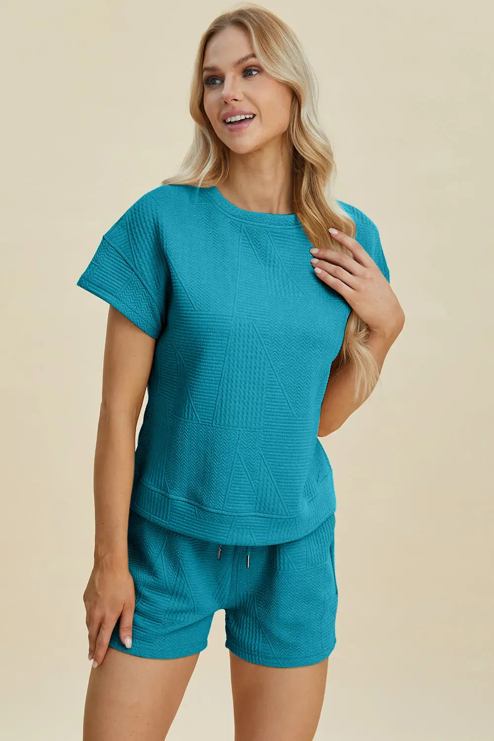 Texture Short Sleeve Top and Shorts Set - Eclectage