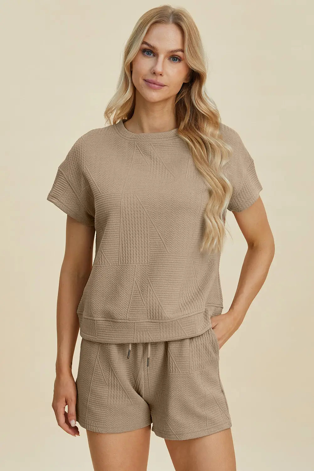 Texture Short Sleeve Top and Shorts Set - Eclectage