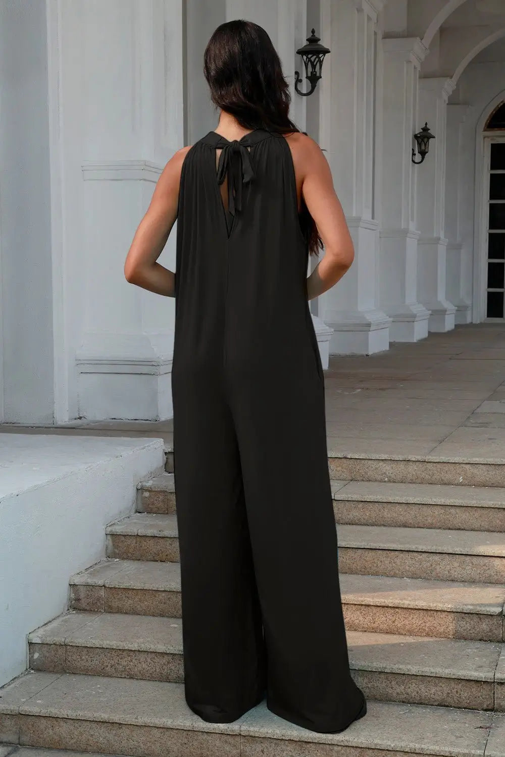 Tie Back Cutout Sleeveless Jumpsuit - Jumpsuits