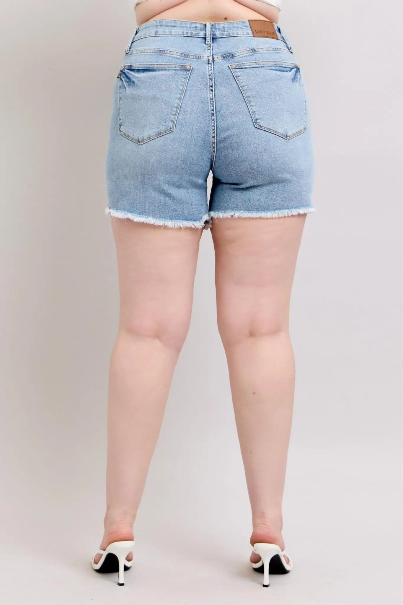 Tummy Control Raw Hem Denim Shorts - Denim Shorts