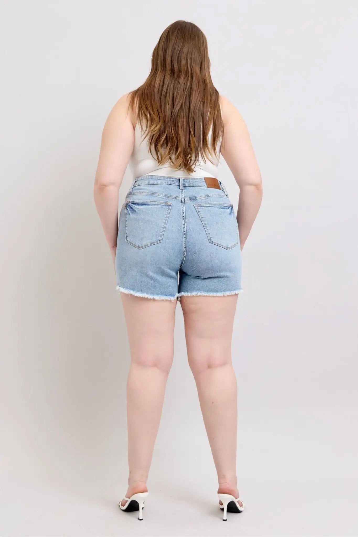 Tummy Control Raw Hem Denim Shorts - Denim Shorts